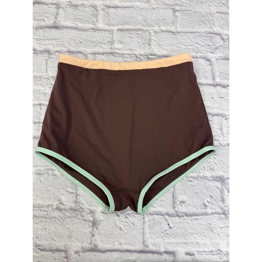 It's Now Cool High Waisted Bikini Bottoms Brown Peach Mint Green Size M Retro